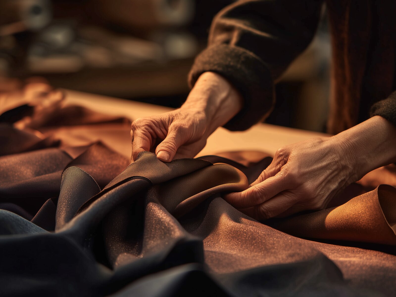 Hands examining the drape and weight of fabric