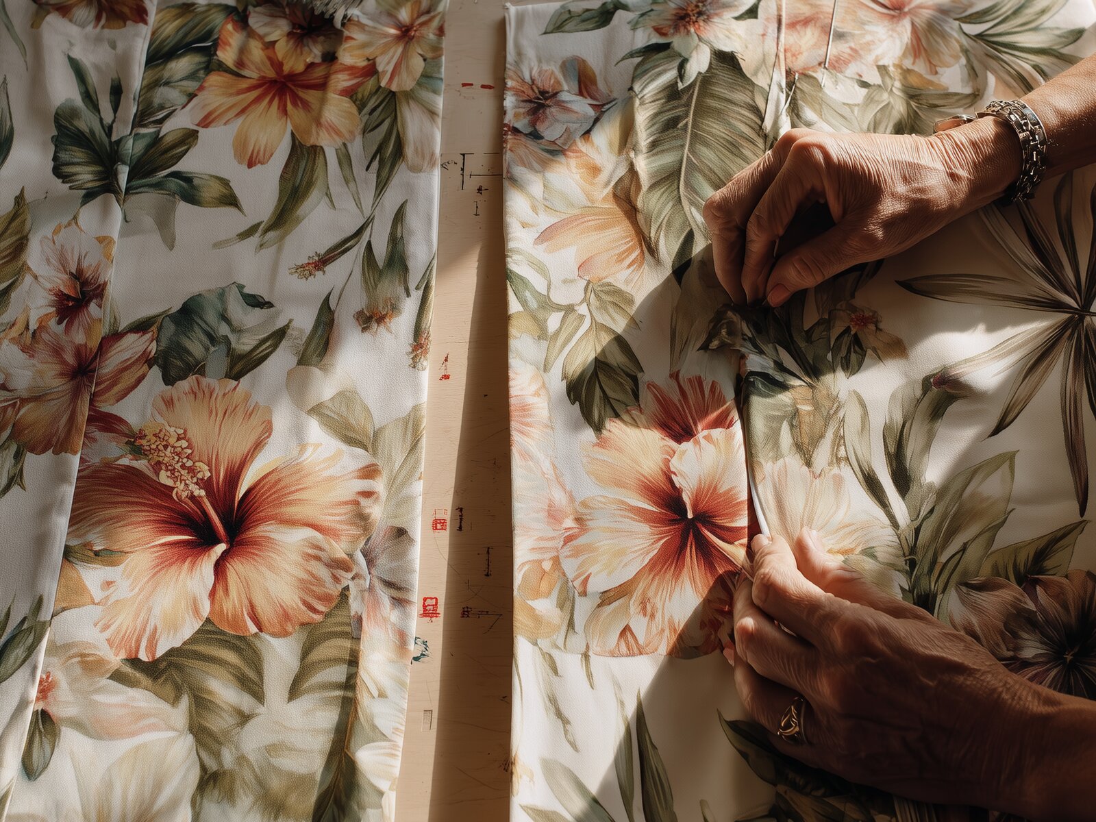 Aligning a floral print across a seam